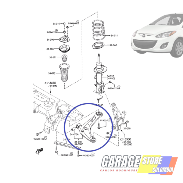 Tijera Delantera Derecha Para Mazda 2 2008/2015